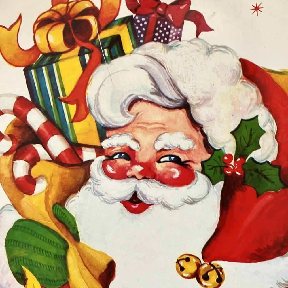 Vintage Jolly Santa Claus Tin‎ Serving Tray red & white good used condition